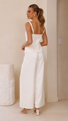 Karrina Tweed Button Up Vest and Pants Set - White