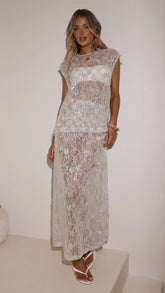 Makaila Sheer Maxi Skirt - Blue Lace/Sequin