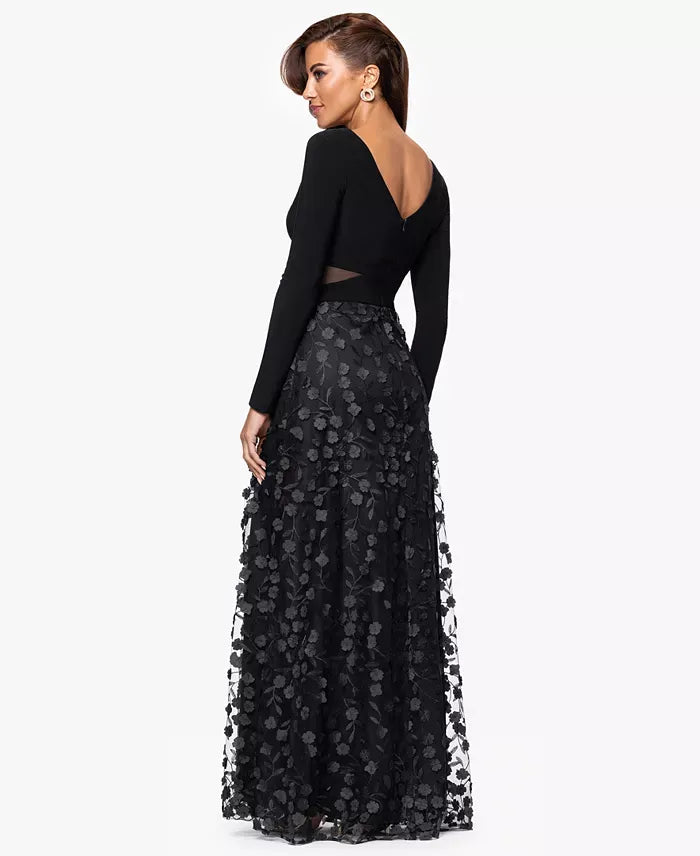 XSCAPE Women's Long Sleeve V-Neck Dress