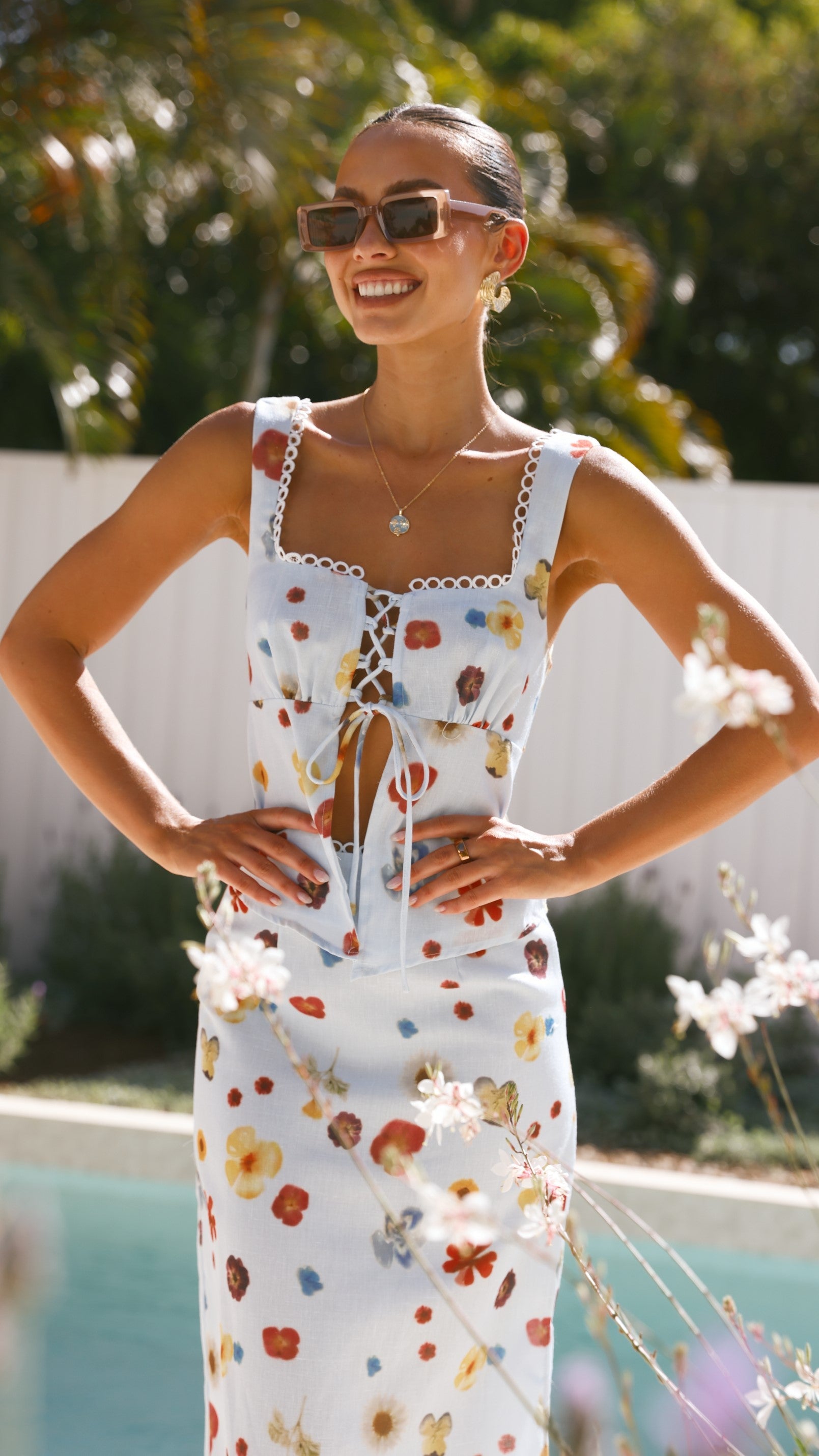 Vaiana Tie Top - Blue / Floral
